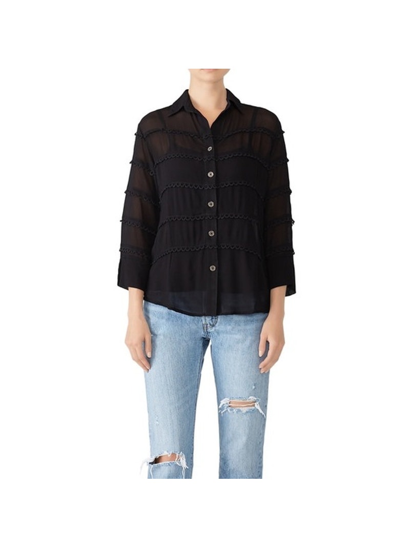 Cleobella Women Autumn Sheer Blouse Small Black Long Sleeve Collar Button Up Top